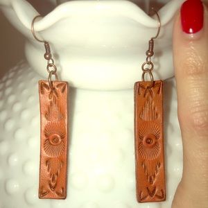 Tooled Leather Earrings/ antiqued Copper hardware